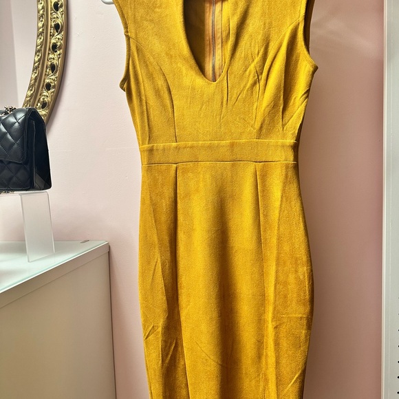 Mustard Yellow Stretch Faux-Suede Dress - Picture 2 of 3